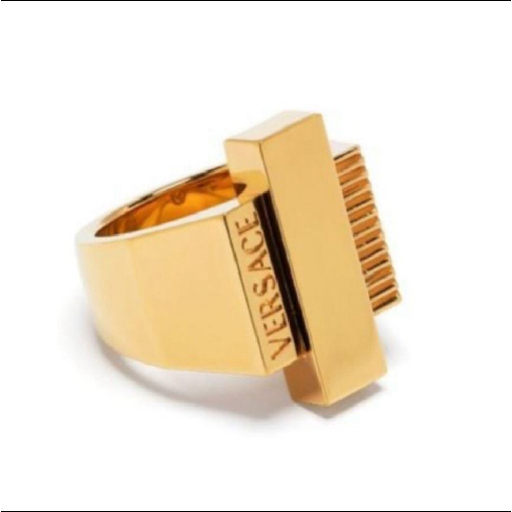 Versace Ring Size 23/ US 10 Gold-Tone Greca Logo Embossed Fashion Jewelry NIB